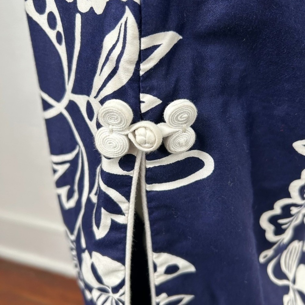 VTG 60Ss 70s Hawaiian Maxi Dress Floral White Navy Blue Side Slits Cotton SZ S - Picture 13 of 16